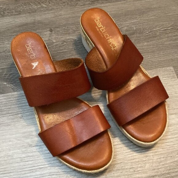 Bertuchi Leather Wedge Strap Espadrille Sandals Womens 9.5 / 40 Brown Jute SPAIN - Picture 1 of 10